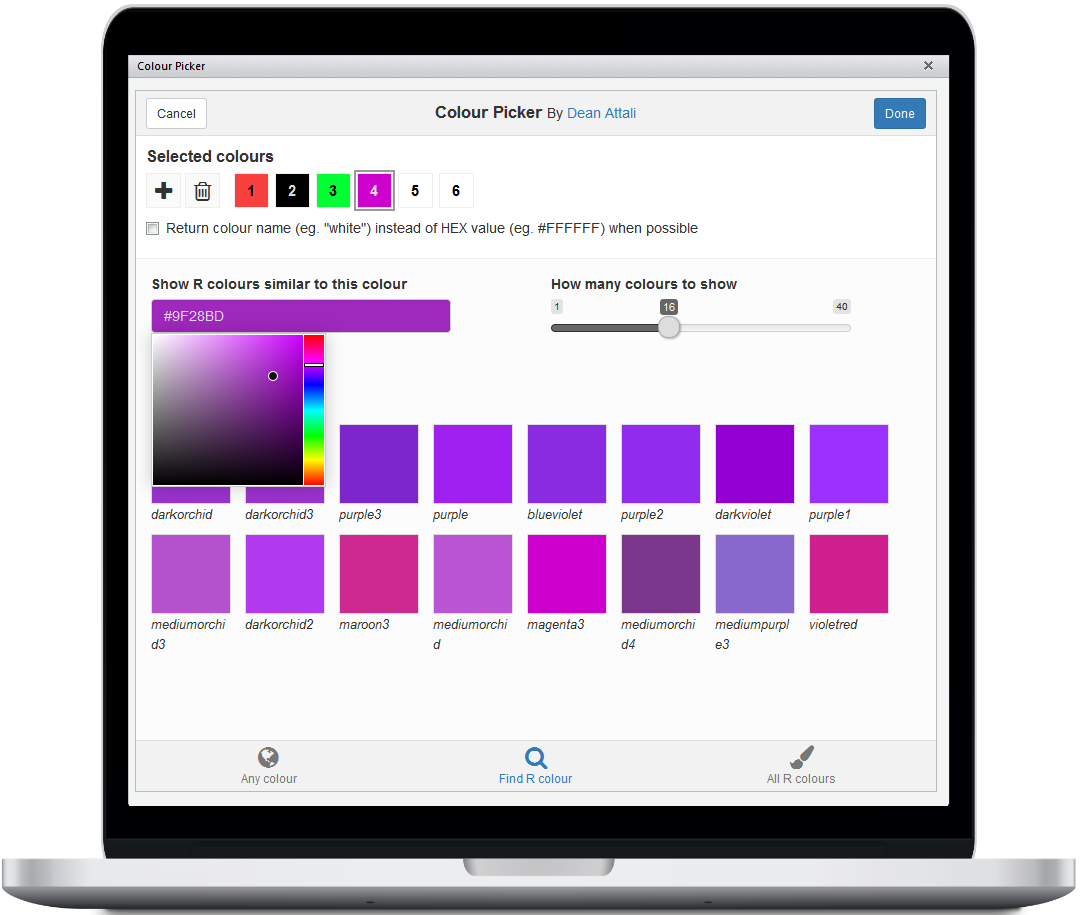 Demo of colour picker addin