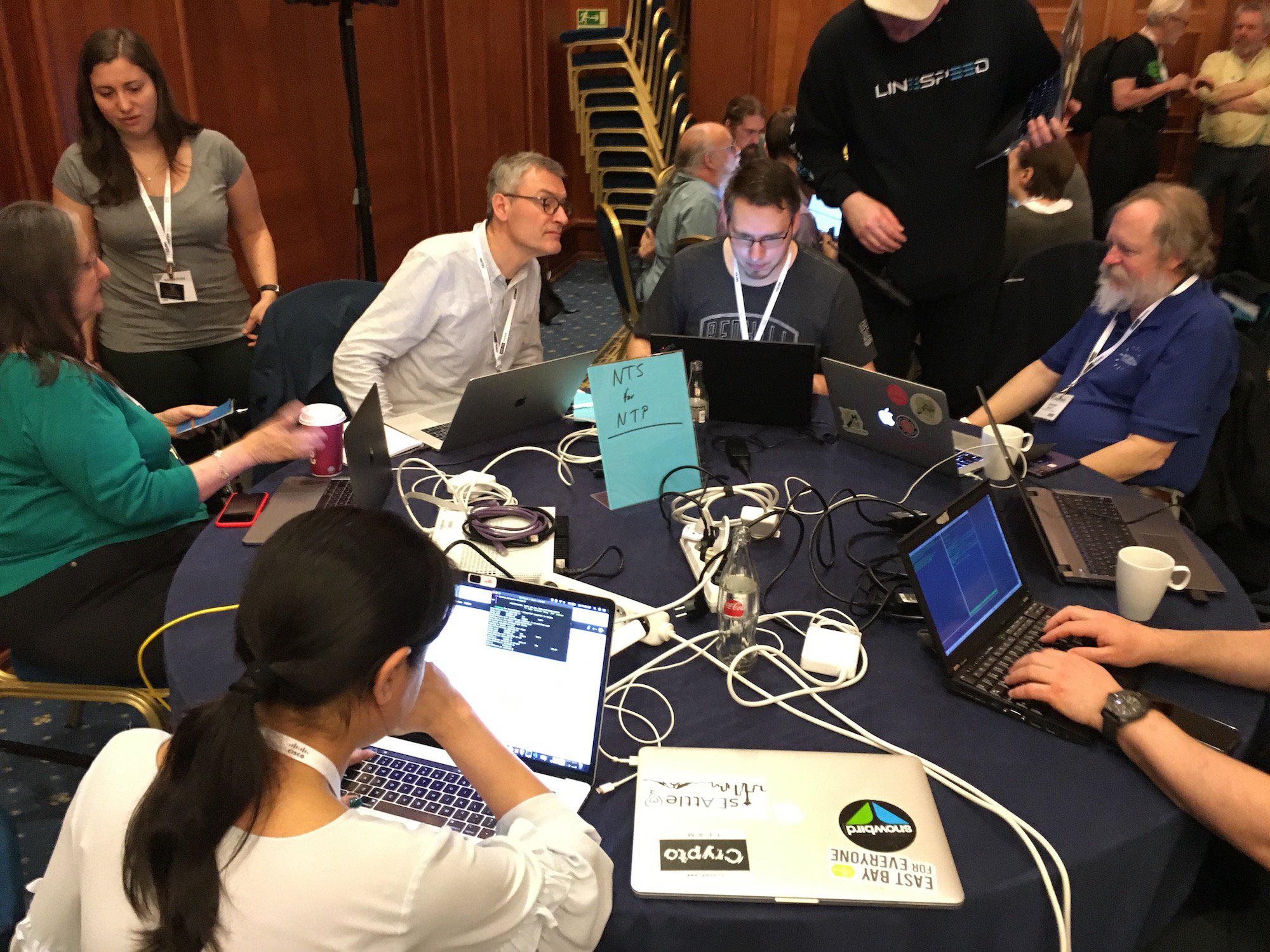 NTS project table at IETF Hackathon in Prague